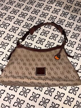 Dooney & Bourke Tan/Brown Logo-Print Gretta East/West Hobo bag